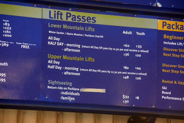 Lift Pass information, Turoa Skifields, Tongariro National Park