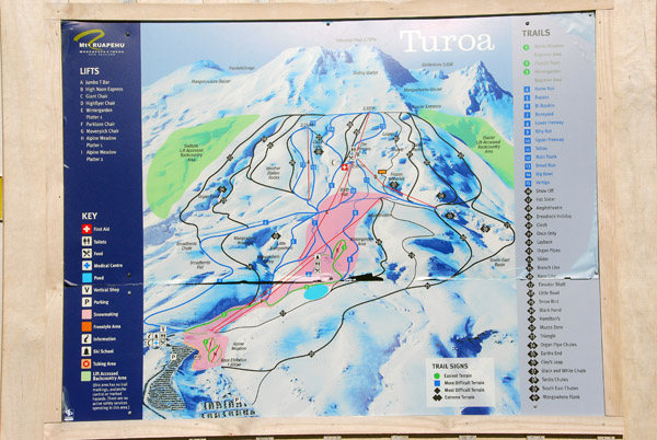 Trail map, Turoa Skifields, Tongariro National Park