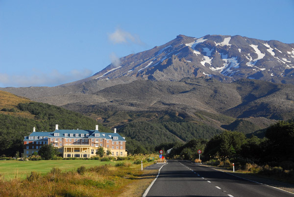 Chateau Tongariro at Whakapapa Village with Mount Ruapehu