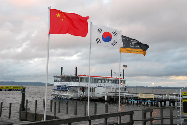 Chinese and Korean flags, Lake Rotorua