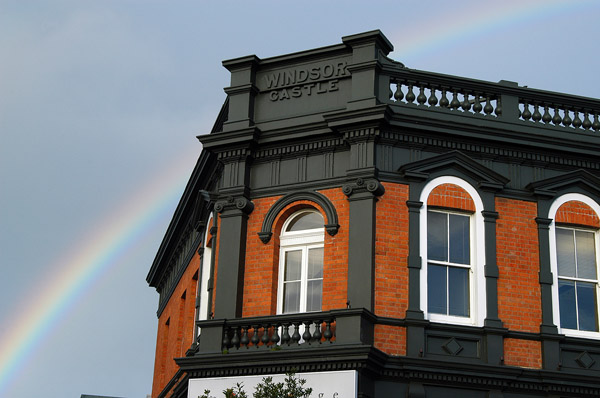 Windsor Castle building, Parnell, with rainbow
