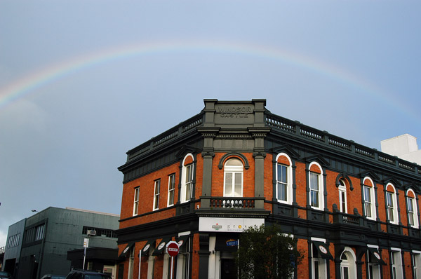 Windsor Castle building, Parnell, with rainbow