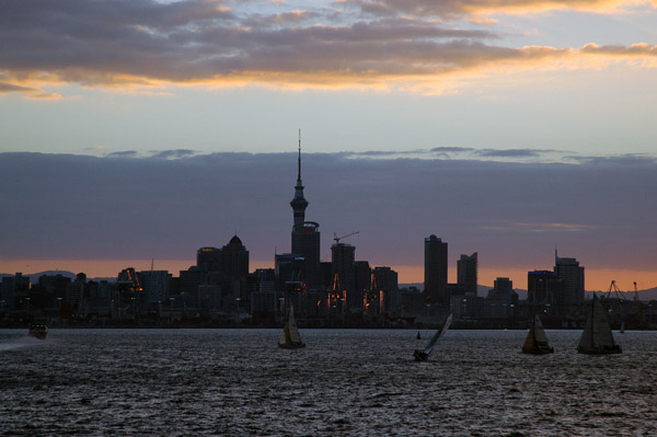 Auckland city skyline at dusk