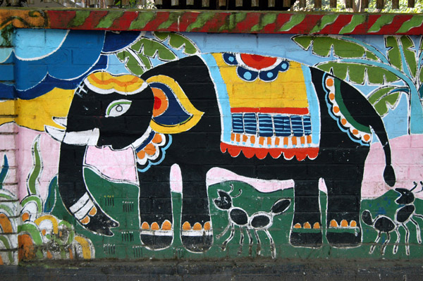Wall mural of an elephant and ants, Dhaka