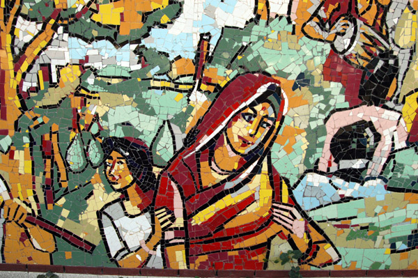 Woman with an older child, Bangla Academy wall mosaic
