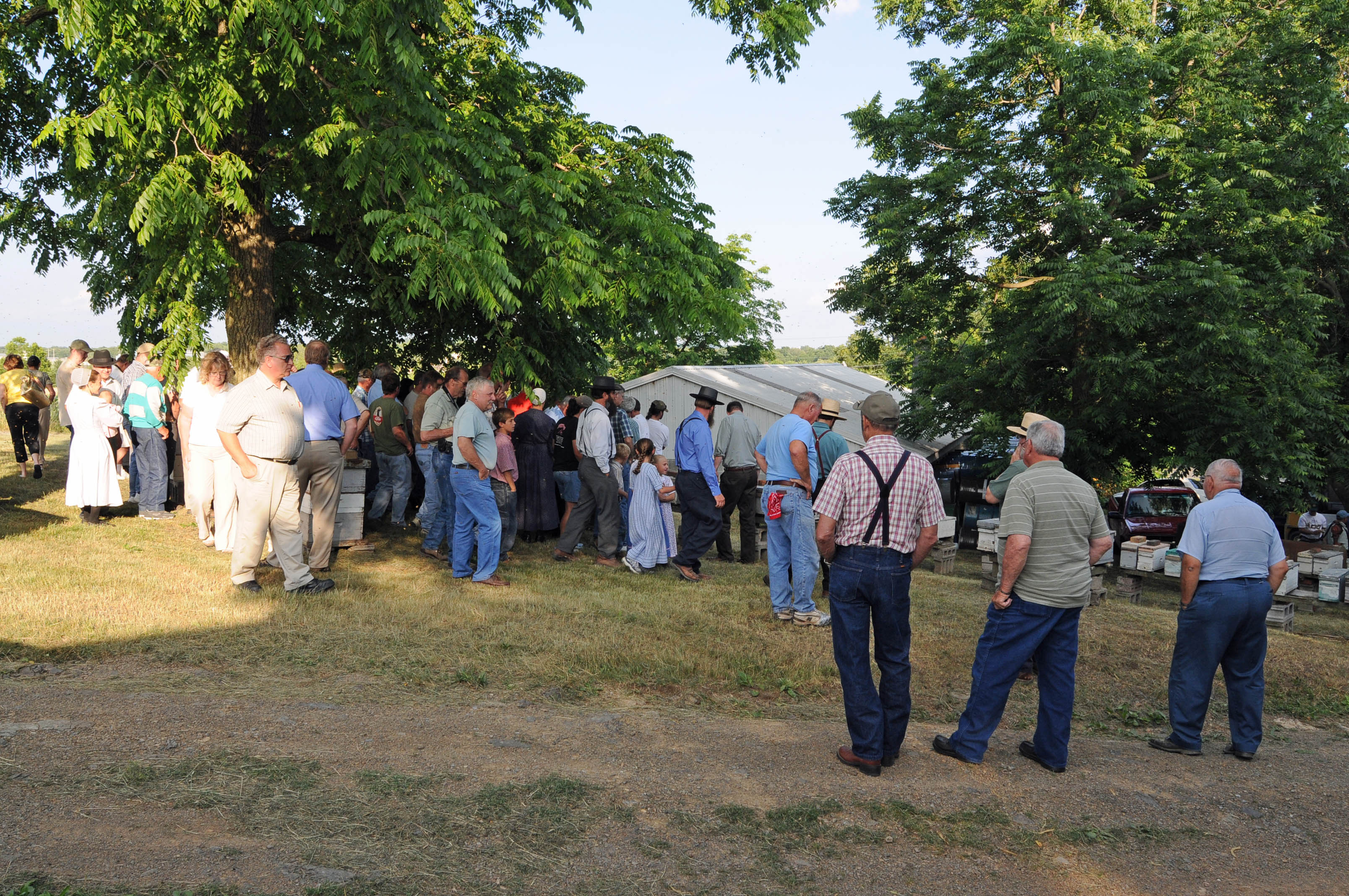 A crowd gathers