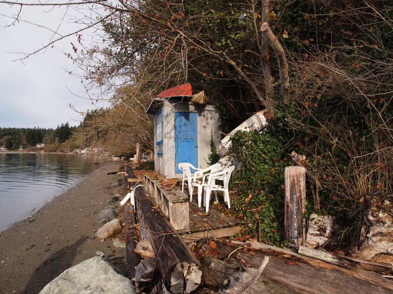 Our shed and deck on the beach