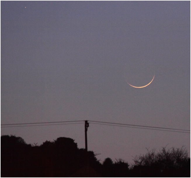 1 day old new Moon, and planet Mercury