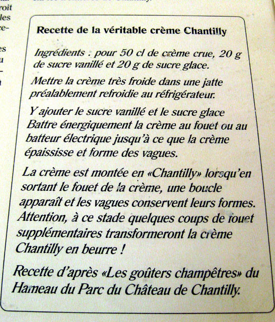 The recipe for Chantilly cream