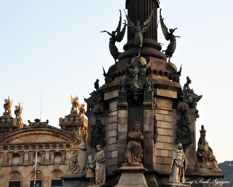 statues on Columbus Monument La Rambla Barcelona
