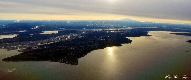 West Seattle, Duwamish river, Kent Valley, Puget Sound, Mt Rainier and Adams  