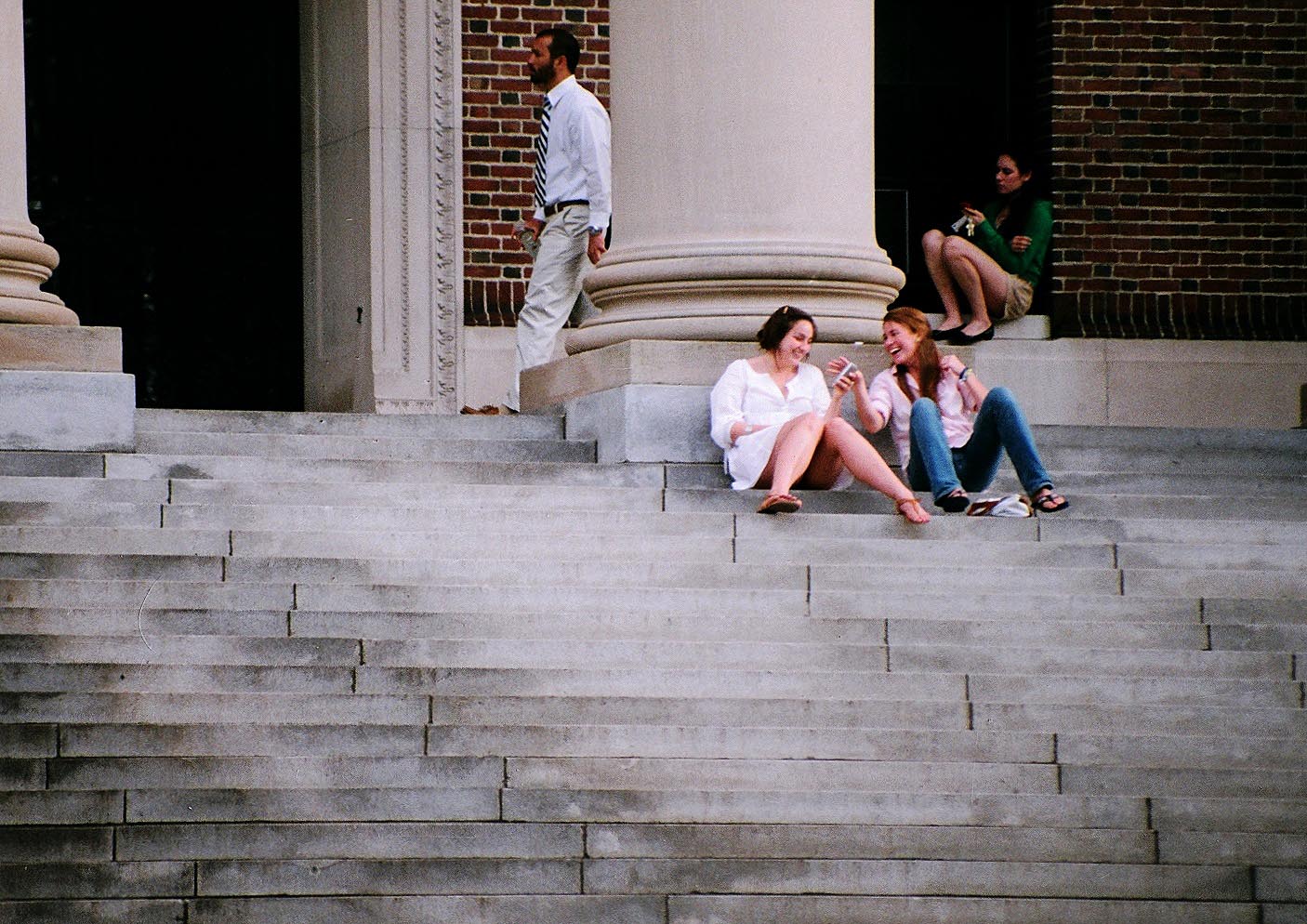 Hanging on the Harvard Library steps