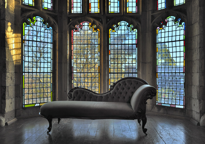 Couch by the stained glass