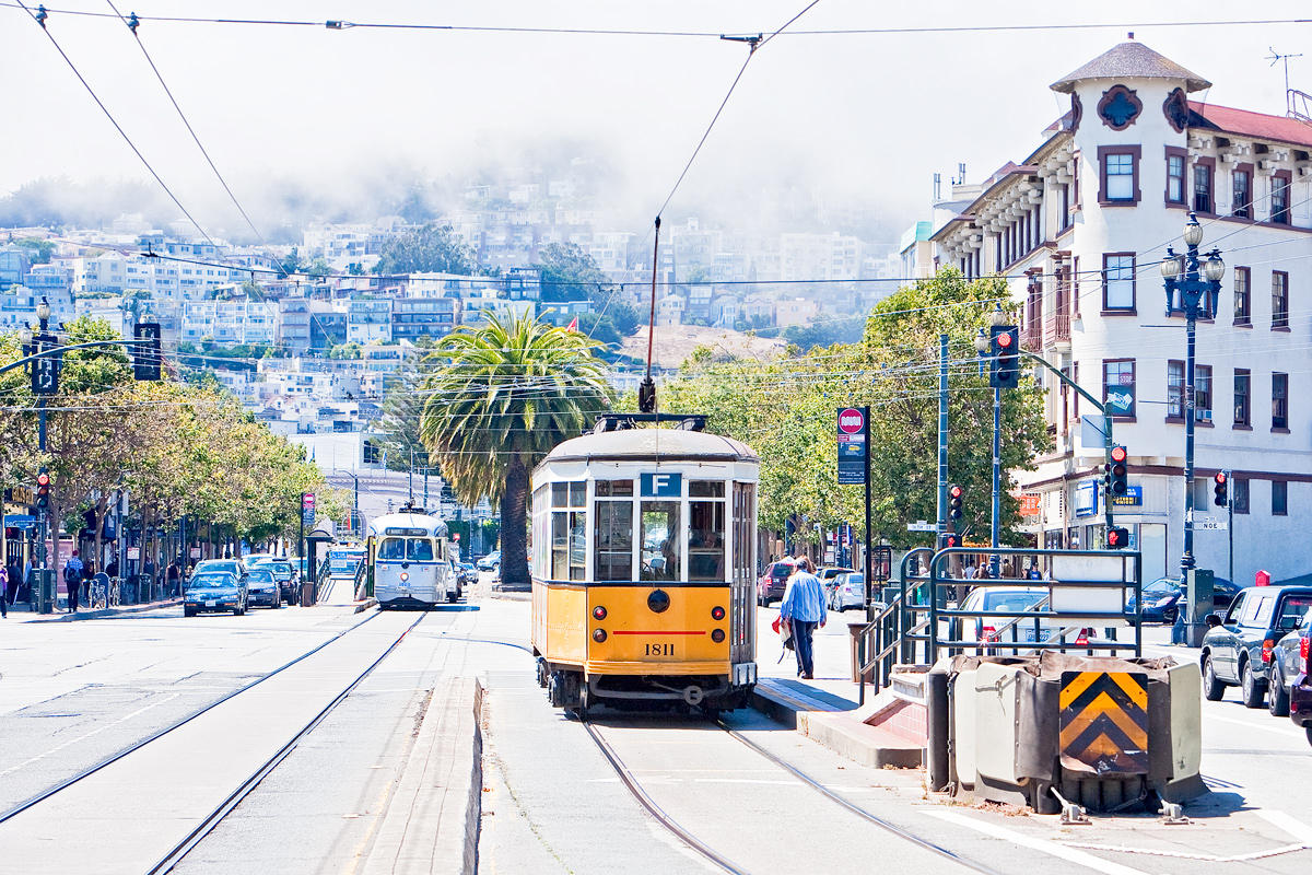 Streetcars on Market Street at Noe 