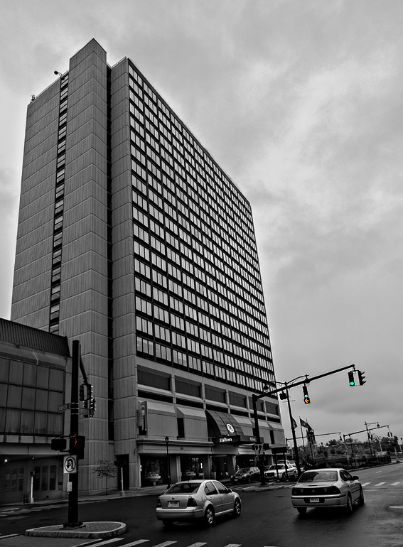 The Hilton Hotel & traffic lights. 315 Trumbell Street