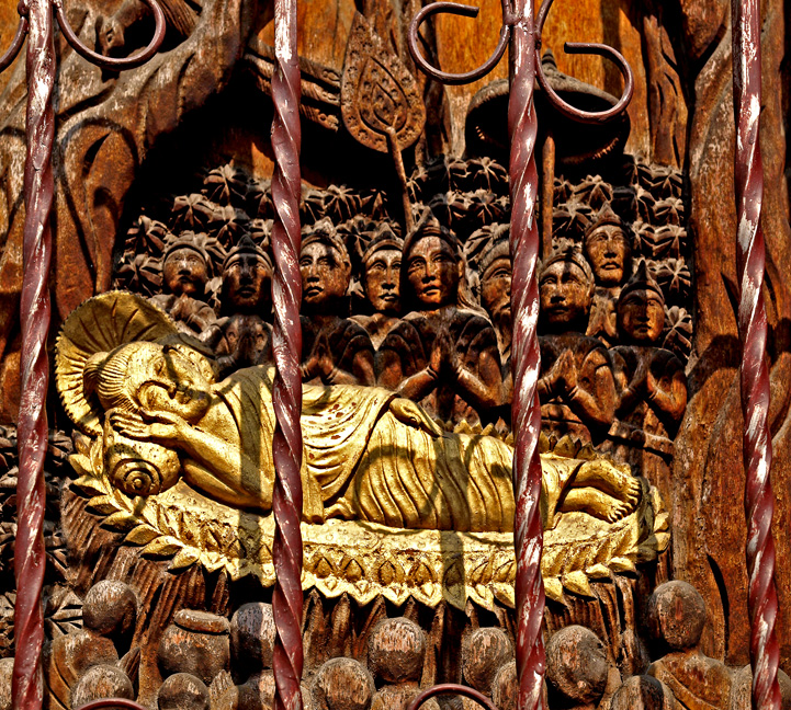 Reclining Buddha carved in wood