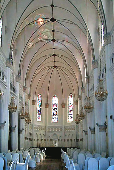 Chijmes Cathedral interior with reflection