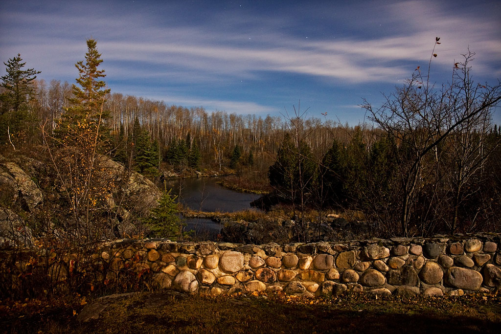 Night view from former town hall grounds in Charlton down the Englehart River