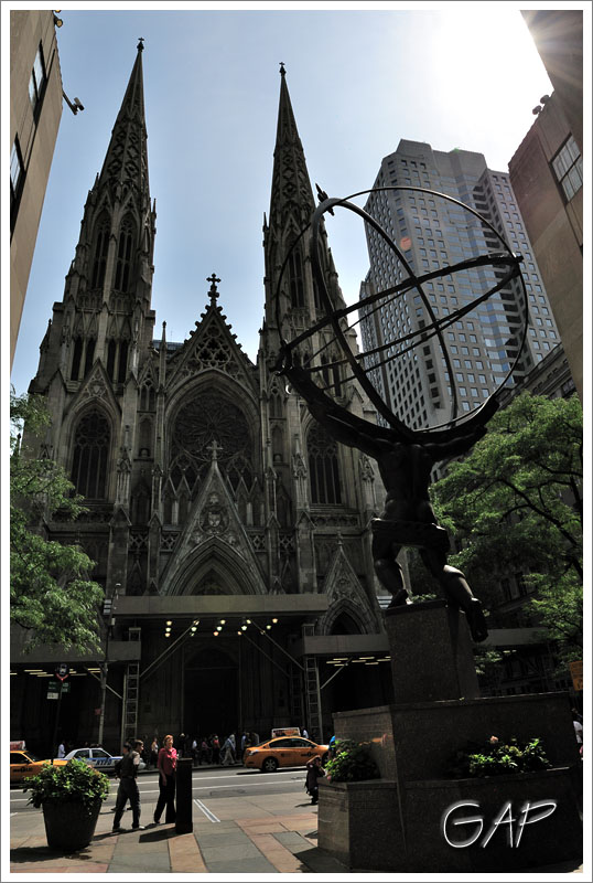 St Patricks Cathedral is just across the street from Statue of Atlas at Rockefeller Center