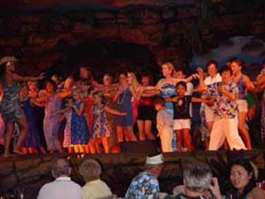 Impromptu Hula lessons at the Luau (banquet) at the Hyatt Regency.