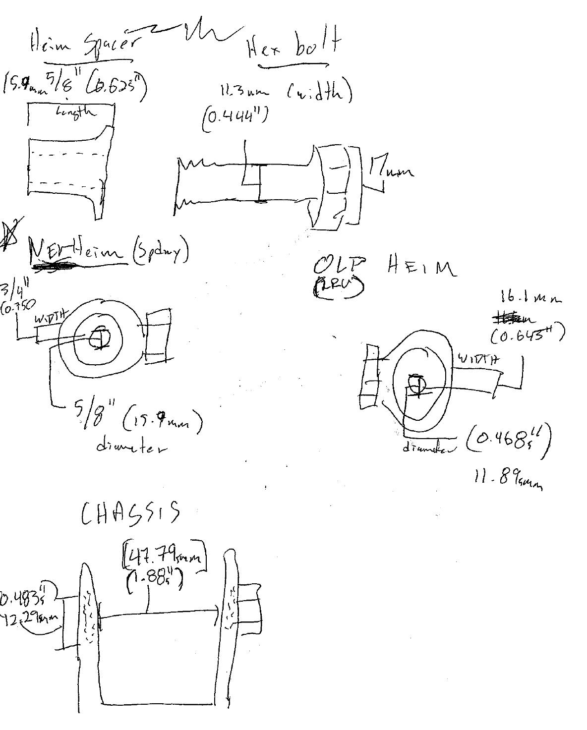 Measurements for rear tie rod heims