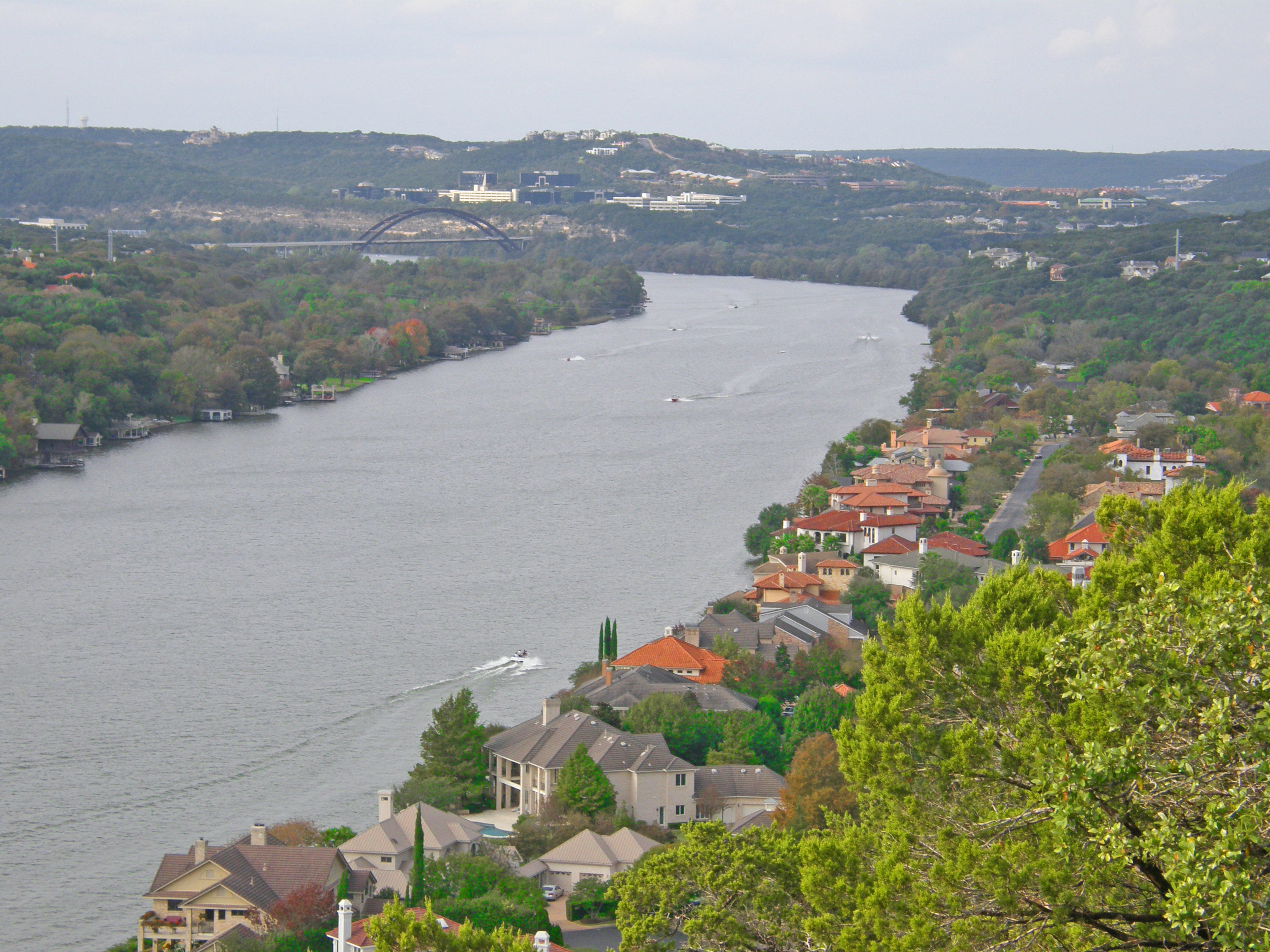 The Colorado river and loop 360 bridge from Mount Bonnell, Austin, TX