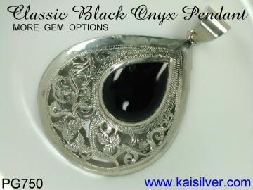 Antique Style Pendant, Black Onyx Gem Stone Pendant From kaisilver PG750