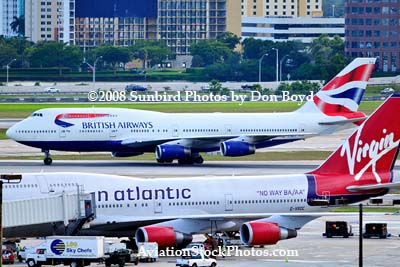 2008 - British Airways B747-436 G-BNLA and Virgin B747-41R G-VROC at MIA airline aviation stock photo #2307