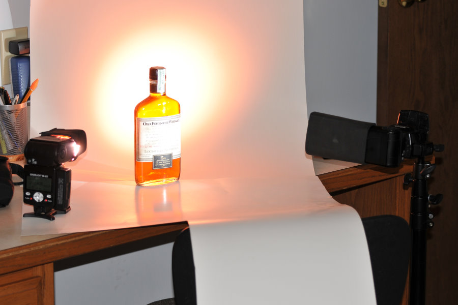 Lighting the Old Forester bottle