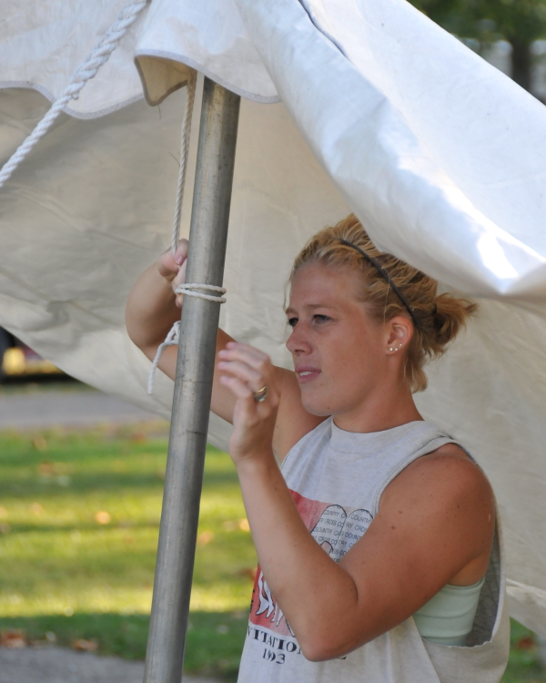 Tracy setting up a display tent