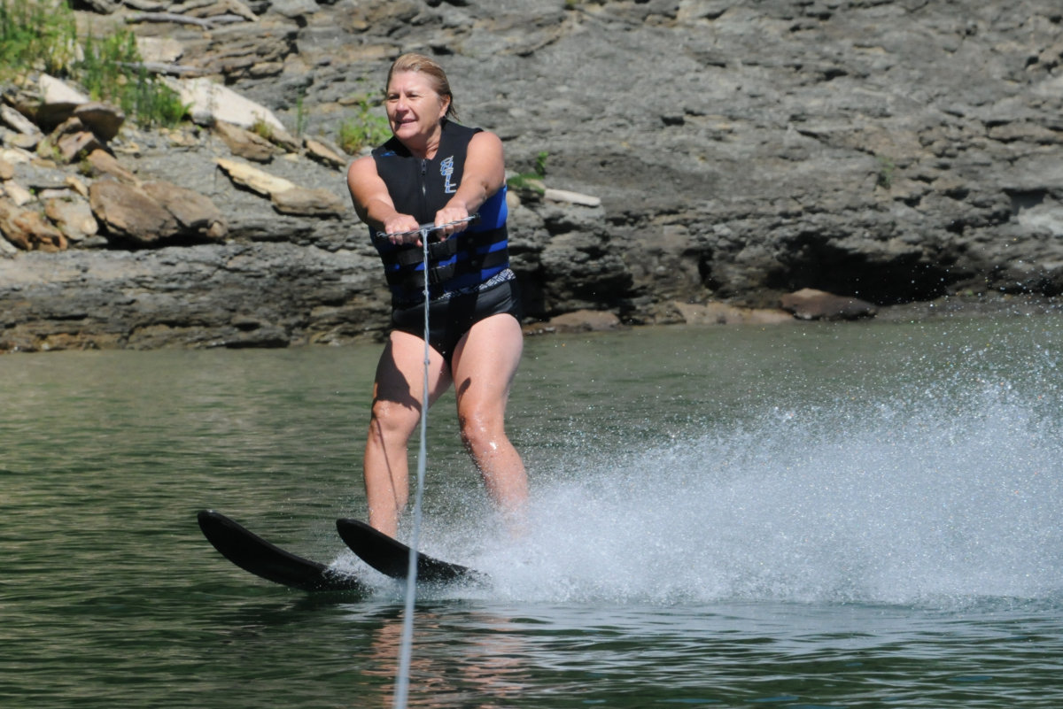 Brenda skiing on Fishing Creek, Lake Cumberland