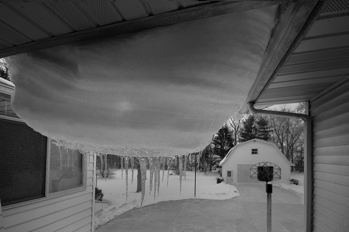 A glacier slowly decending off of our roof