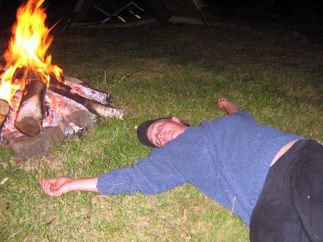 Fake pass out by the fire