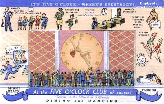 Postcard for the original Five OClock Club at 215 22nd Street, Miami Beach