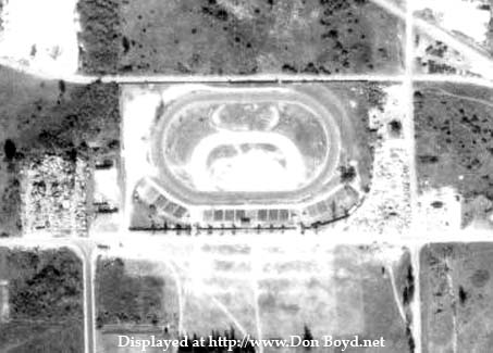1963 - closeup aerial view of the Palmetto Speedway on NW 74th Street and Milam Dairy Road (NW 72nd Avenue), Medley