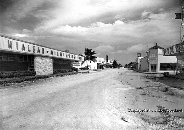 1956 - looking east on Hialeah Drive with the Hialeah Miami Springs Bank on the left and Pix Shoes on the right
