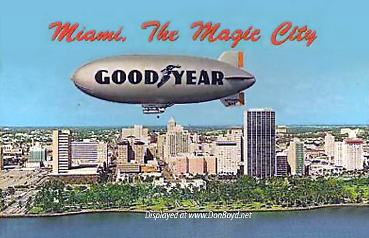 1960s - the Goodyear GZ-19A Blimp Mayflower VI N4A flying past downtown Miami