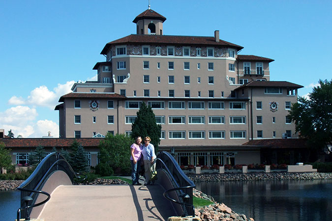 October 2010 - Karen D. and Karen C. on the Cheyenne Lake bridge at the Broadmoor Hotel