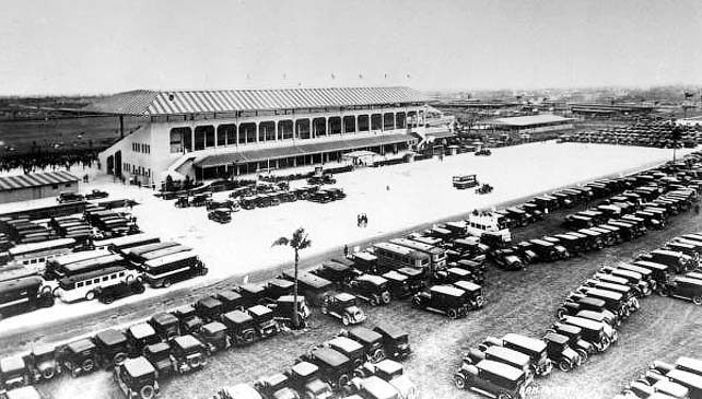 1927 - Grandstand and parking lot of the Hialeah Greyhound Dog Race Track