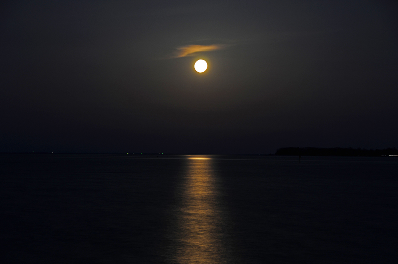 Supermoon over the Chesepake Bay from Solomon's Island, Md