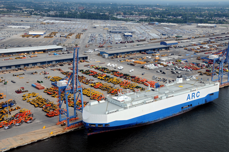 Cargo ship and Construction/Earthmoving Equipment