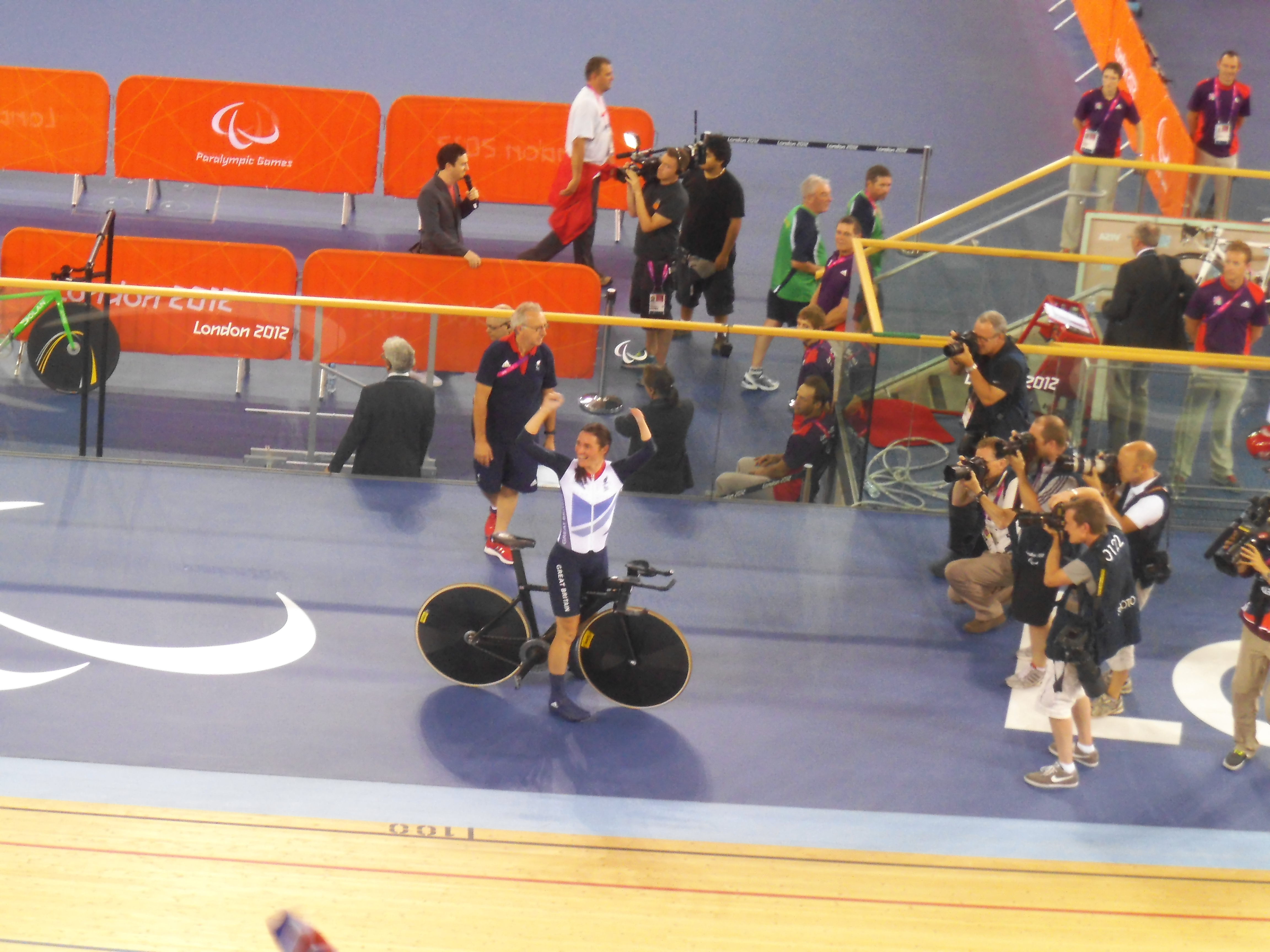 Sarah Storey celebrates victory