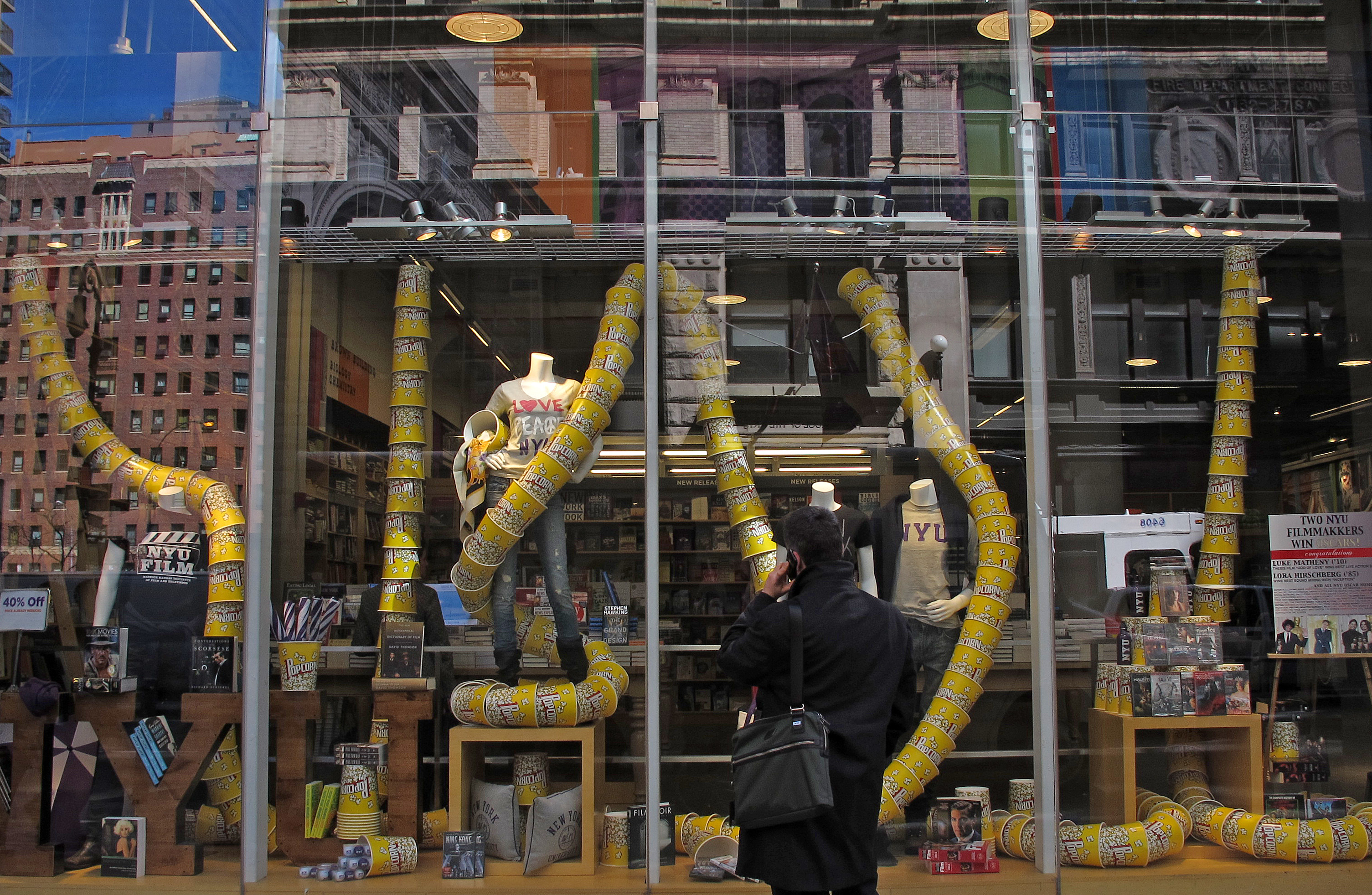 NYU Bookstore Window with Reflections