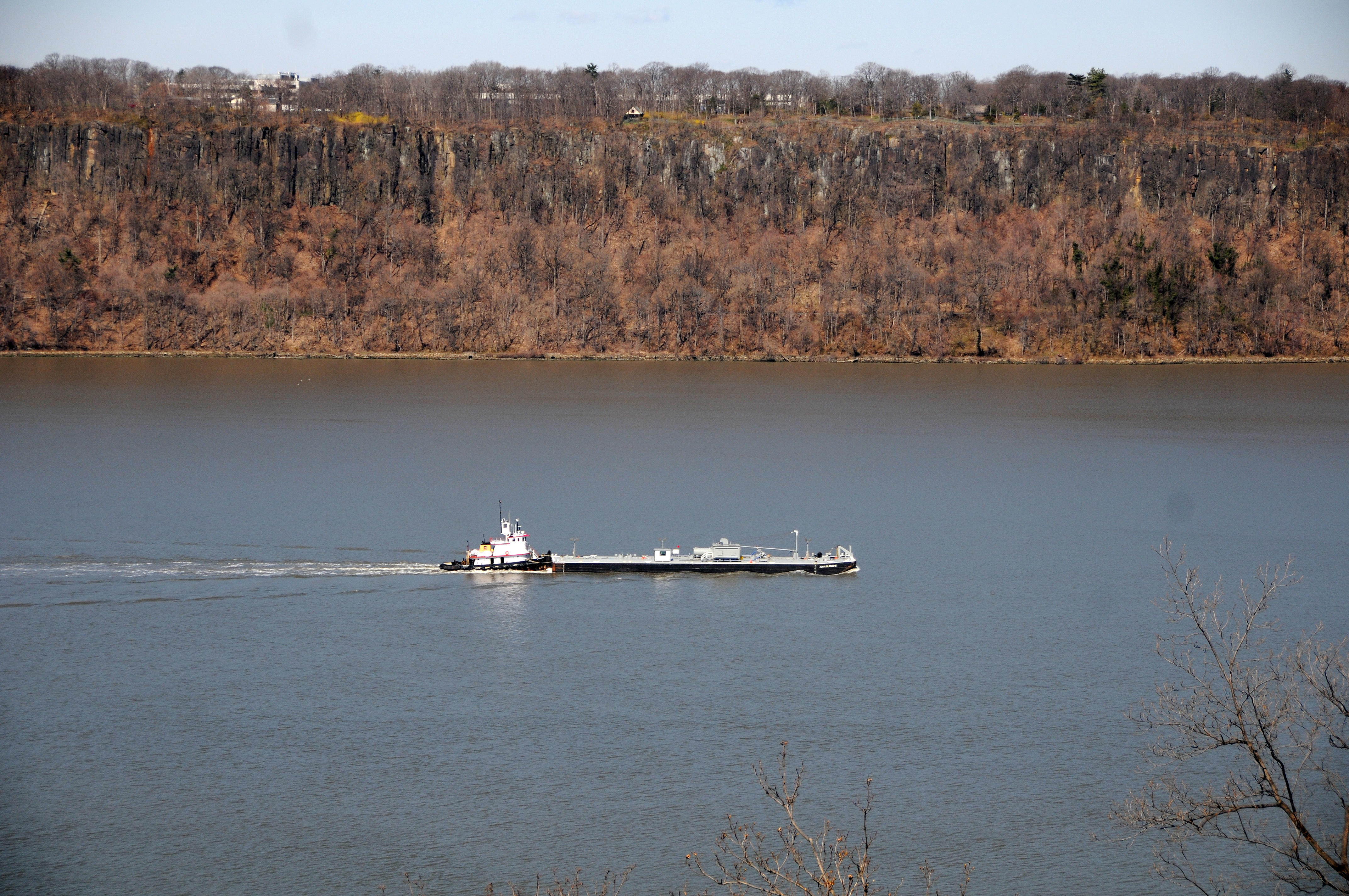 Hudson River Barge & Tug Boat below New Jersey Palisades