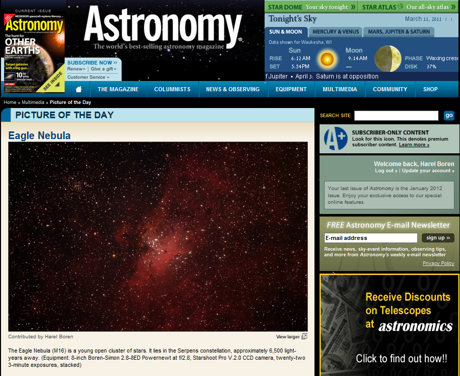 The Eagle Nebula - Picture of the Day in Astronomy Magazines Web Site - March 2011