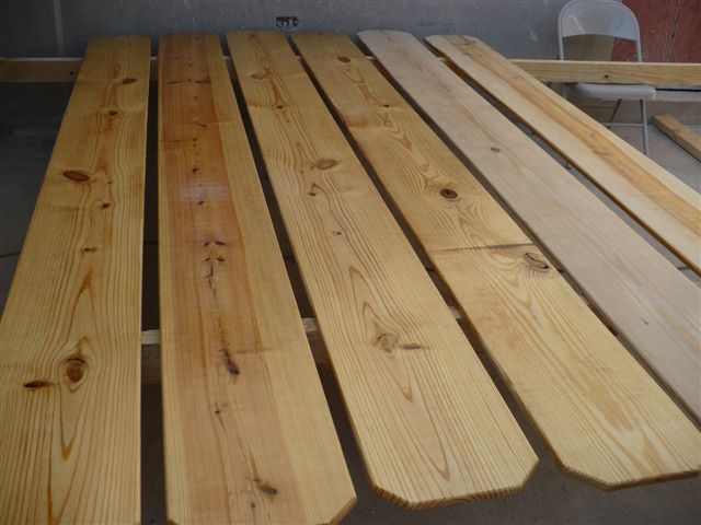 pew boards waiting to dry