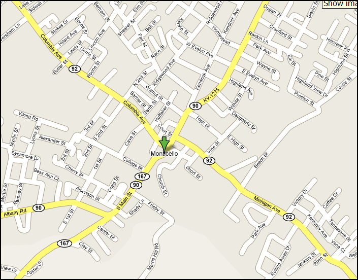 Google map of Monticello, KY
