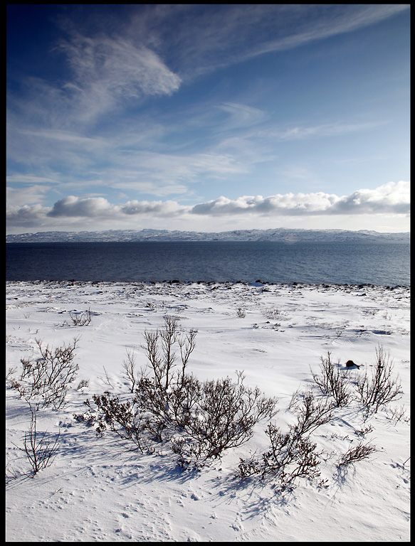 Varanger coastline after snowfall