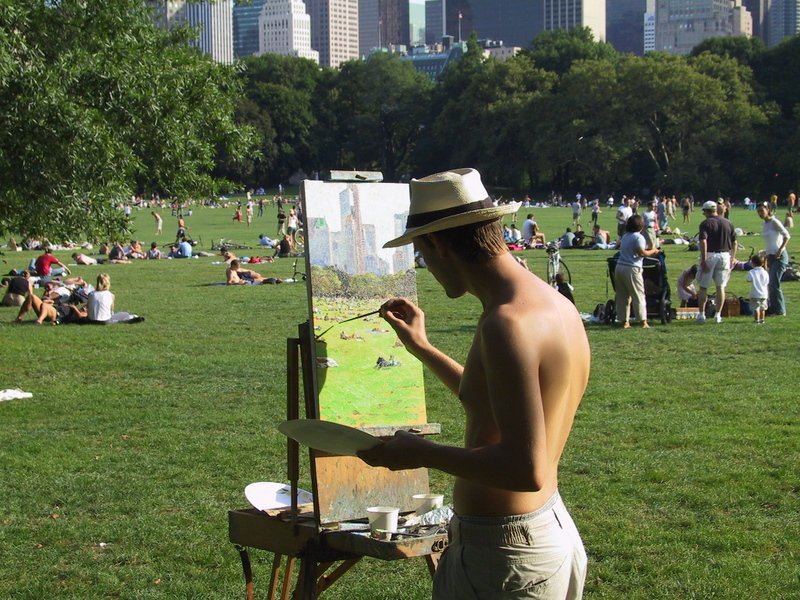 Man Painting in Sheep Medow