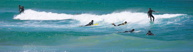 Surfers at Bondi Beach panorama